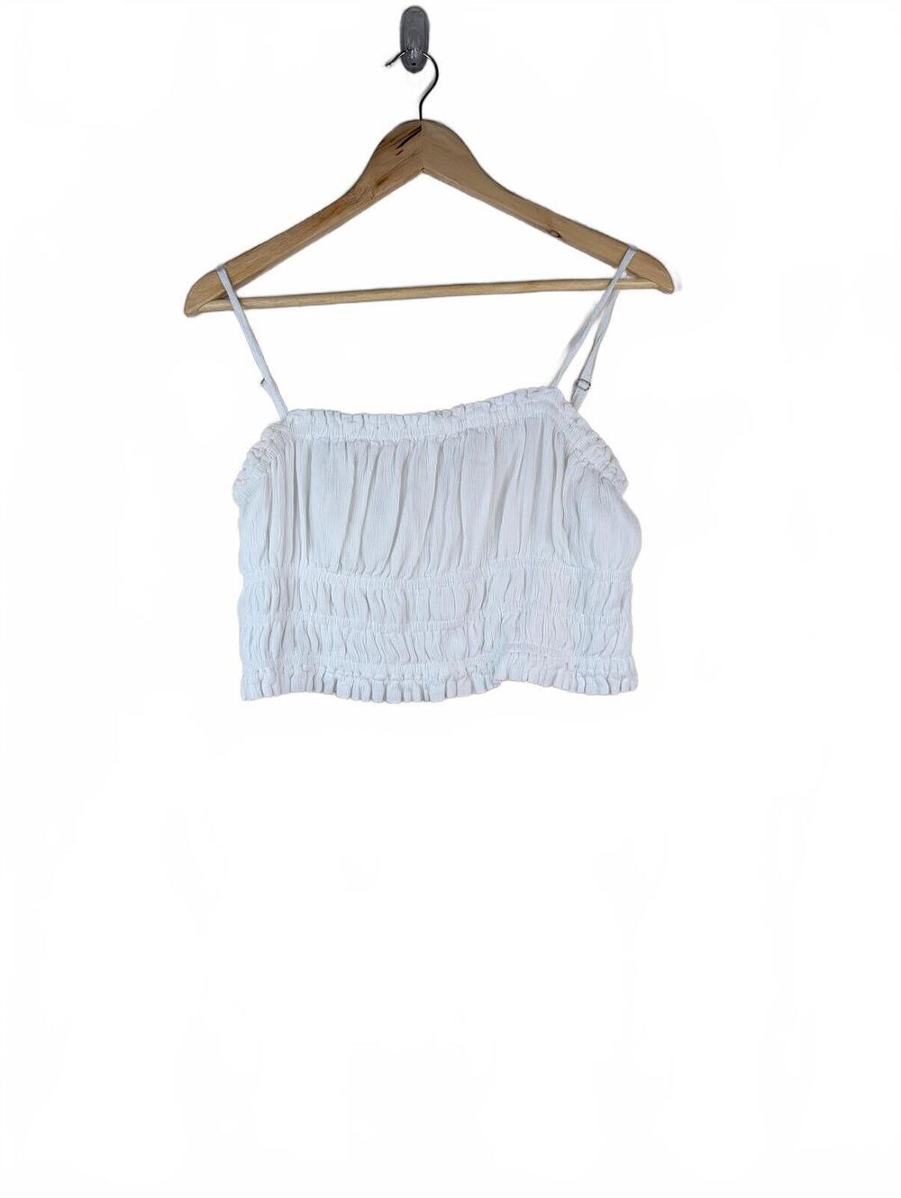 Japna White Shirred Viscose Crop Tank Top Size Large‎